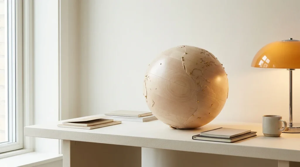 Globe terrestre moderne sur un bureau clair, vue d'ensemble mondiale