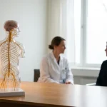 Modèle anatomique du système nerveux en cadre clinique sobre, sur fond clair