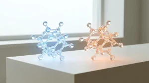 Molécules de CBD et de THC côte à côte en rendu 3D pour comparaison, sur fond clair
