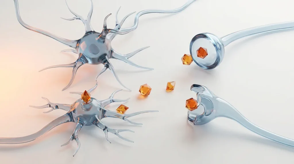 Visualisation du système endocannabinoïde, neurones et récepteurs, sur fond clair