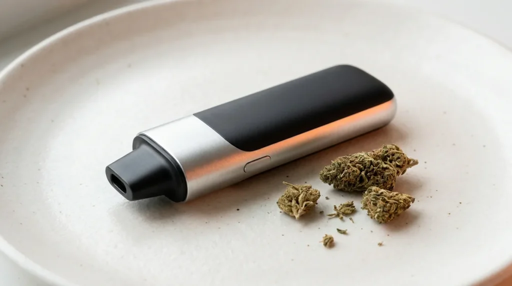 Vaporisateur à herbes sèches moderne sur une surface claire
